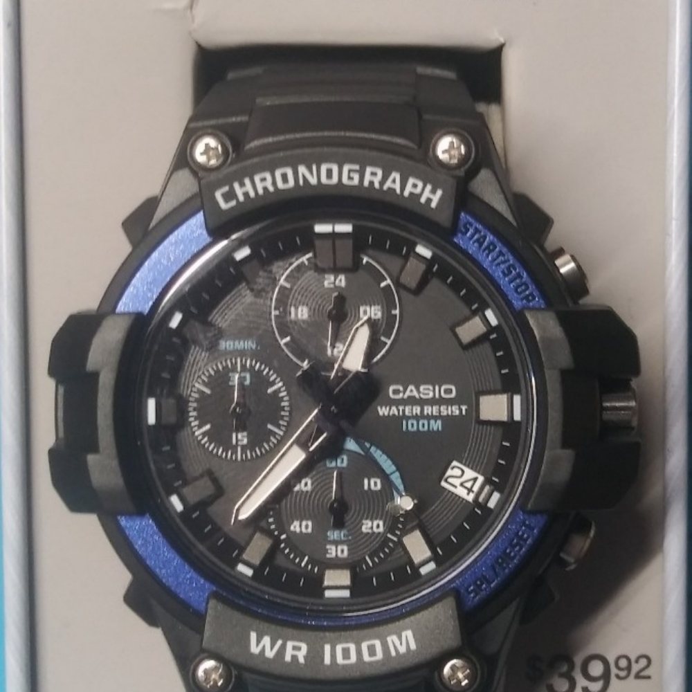 Casio Men's Quartz, Chronograph, Date, Black Resin